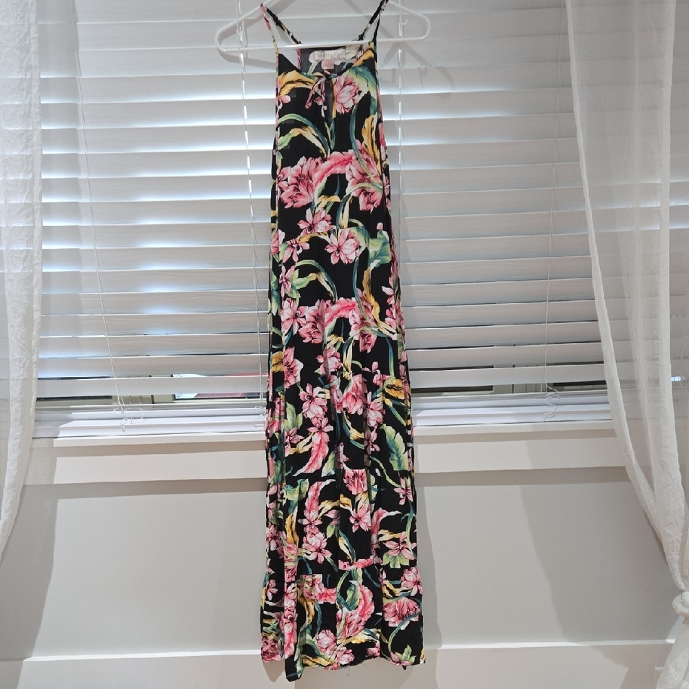 Band of Gypsies Black Maxi Dress with Pink Floral Print